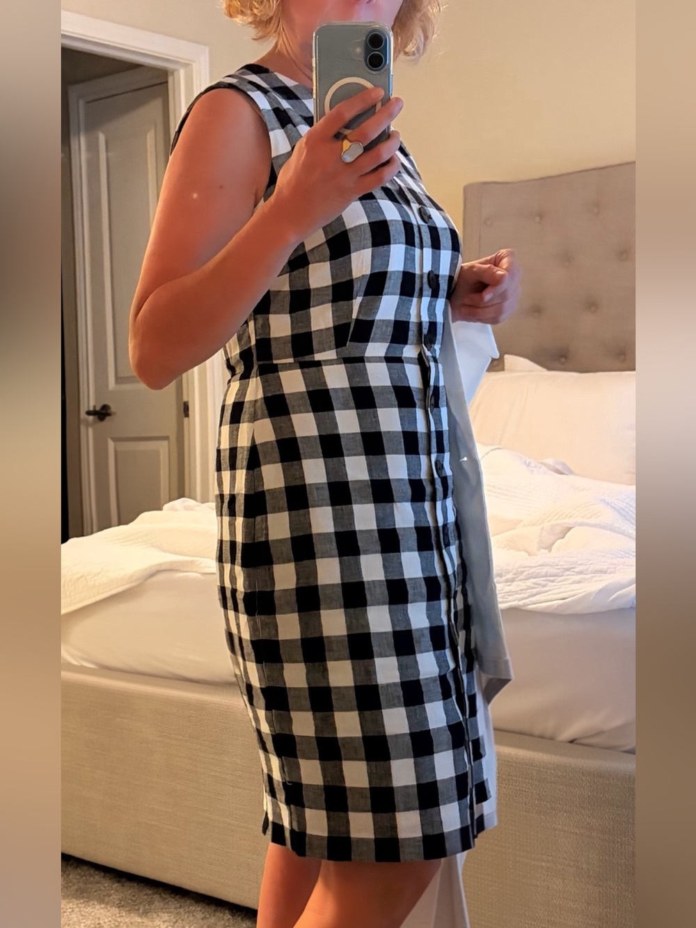 Ann Taylor Black & White Gingham Linen Sleeveless Button-Front Midi Dress - Picture 4 of 8